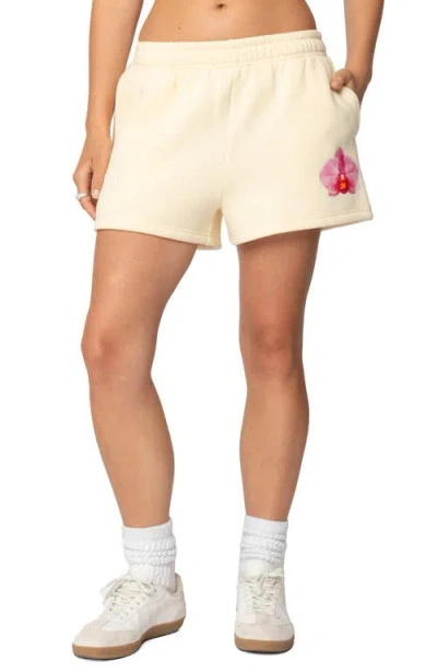 Edikted Orchid Babe Fleece Shorts In Yellow