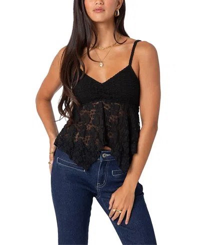 Edikted Orchid Sheer Lace Top In Black