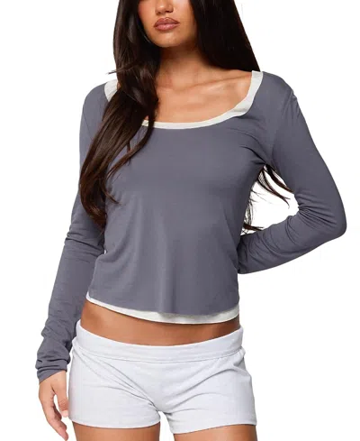 Edikted Orella Contrast Layered Long Sleeve Top In Blue