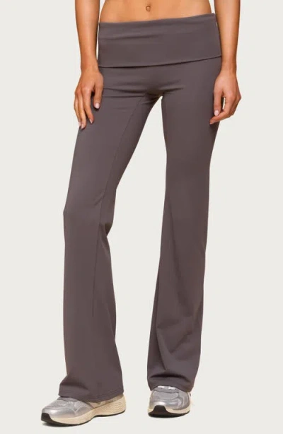 Edikted Oriane Foldover Flare Leggings In Gray