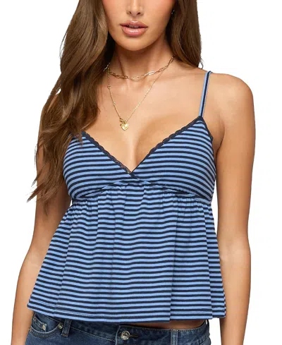 Edikted Orietta Stripe Babydoll Camisole In Blue
