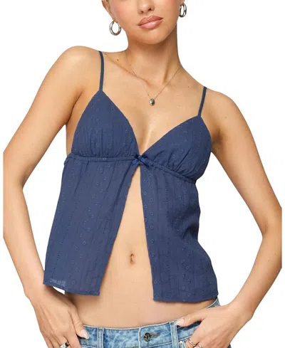Edikted Otis Eyelet Split Front Tank Top In Blue