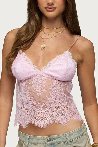 Edikted Ottilie Lace & Satin Effect Top In Light/pink, Women's At Urban Outfitters