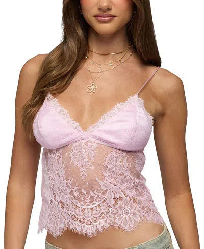 Edikted Ottilie Sheer Lace Satin Camisole In Pink