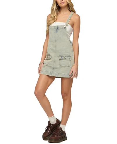 Edikted Overall Denim Mini Dress In Gray