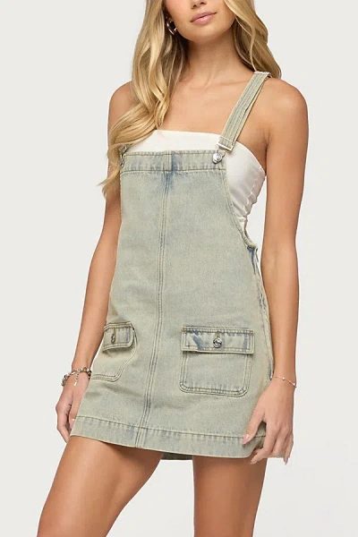 Edikted Overall Denim Mini Dress In Blue/vintage/washed, Women's At Urban Outfitters