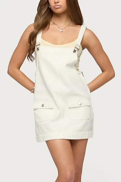 Edikted Overall Denim Mini Dress In White, Women's At Urban Outfitters