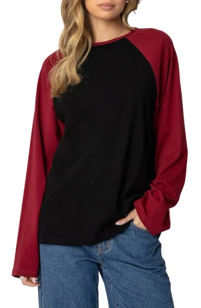 Edikted Oversize Long Sleeve Stretch Cotton T-shirt In Black