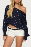 Edikted Oversize Off The Shoulder Polka Dot Sweater In Blue