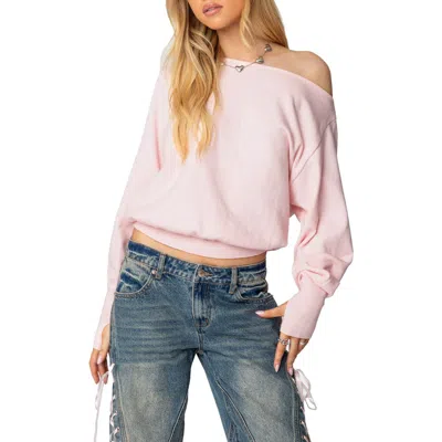 Edikted Oversize Off The Shoulder Sweater In Light-pink