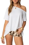Edikted Oversize One-shoulder Handkerchief Hem Top In White