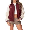 Edikted Varsity Oversized Bomber Jacket In Burgundy
