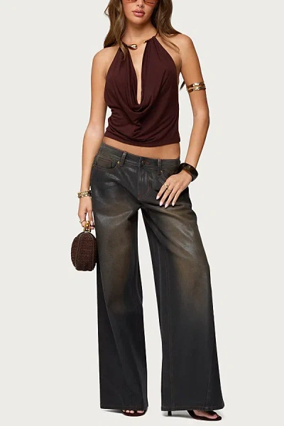 Edikted Oversized Mud Wash Low Rise Jeans In Black/washed, Women's At Urban Outfitters In Gray