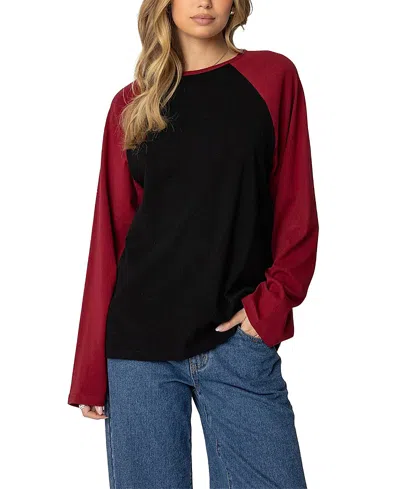 Edikted Oversize Long Sleeve Stretch Cotton T-shirt In Black