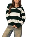 Edikted Stripe Oversized Cable Knit Sweater In Green