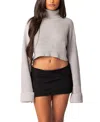 Edikted Oversize Turtleneck Cotton Blend Crop Sweater In Gray