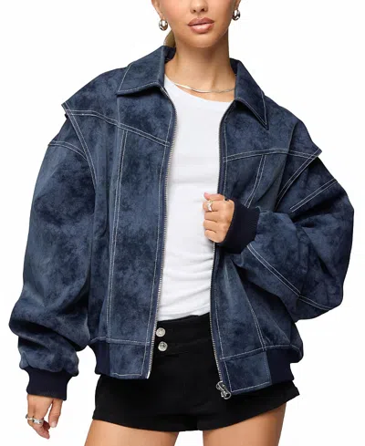 Edikted Ownley Oversized Bomber Jacket In Blue
