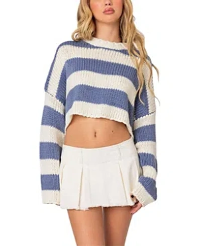 Edikted Ozzy Cropped Knitted Sweater In Blue