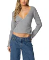 Edikted Paden Rib Knit Wrap Top In Gray