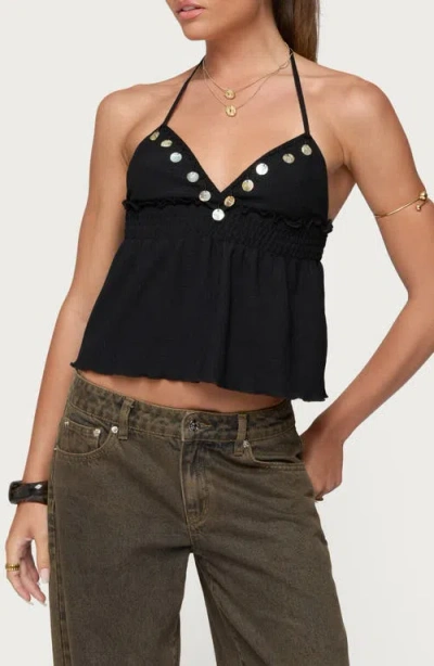 Edikted Textured Iridescent Babydoll Halter Top In Black