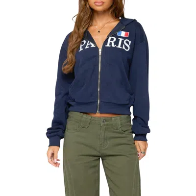 Edikted Paris Graphic Full Zip Hoodie In Blue