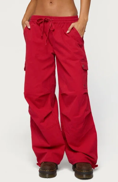 Edikted Paskal Twill Baggy Parachute Pants In Red