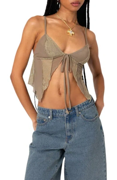 Edikted Patchwork Lace Camisole In Olive