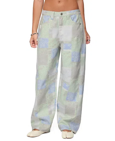 EDIKTED PATCHWORK LOW RISE BAGGY LIGHT RINSE WASH JEANS