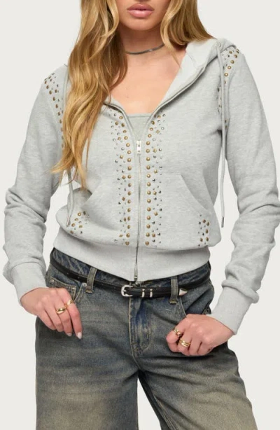 Edikted Patricia Studded Zip-up Hoodie In Gray