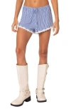 Edikted Patty Stripe Lace Trim Shorts In Blue-and-white