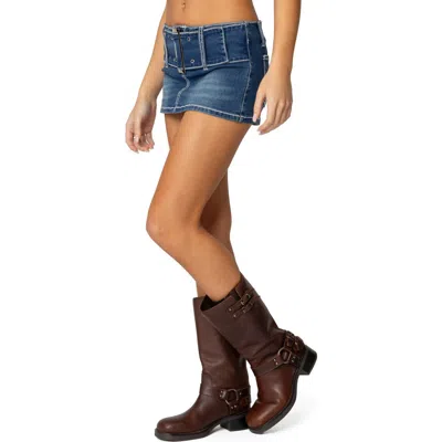 Edikted Payson Low Rise Belted Denim Miniskort