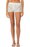 Edikted Peach Open Stitch Drawstring Shorts In White