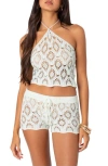 Edikted Peach Open Stitch Halter Top In White