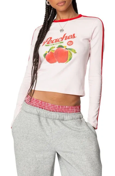 Edikted Peachy Long Sleeve Cotton Graphic T-shirt In Light-pink
