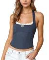 Edikted Peekaboo Lace Halter Bustier Top In Navy