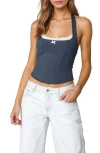 Edikted Peekaboo Lace Halter Bustier Top In Navy