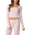 Edikted Peekaboo Lace Trim Knit Long Sleeve Top In Pink