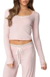 Edikted Peekaboo Lace Trim Knit Long Sleeve Top In Pink