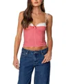 Edikted Peekaboo Lacy Gingham Corset Top In Red