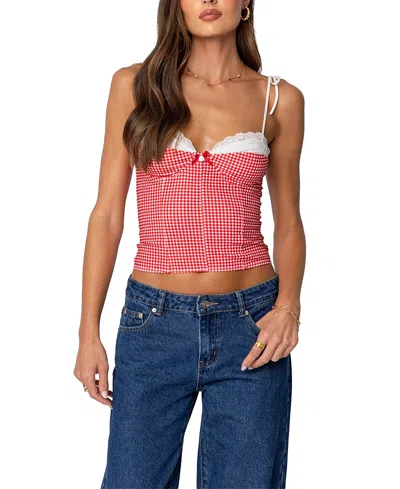 EDIKTED PEEKABOO LACEY GINGHAM CORSET