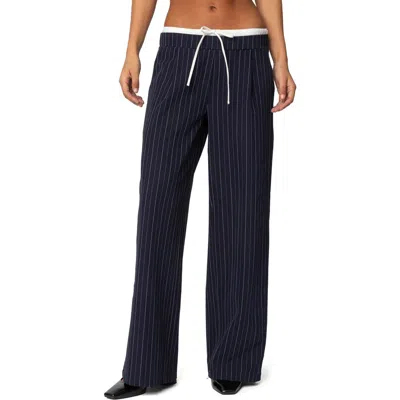 Edikted Peekaboo Pinstripe Drawstring Pants In Navy-and-white