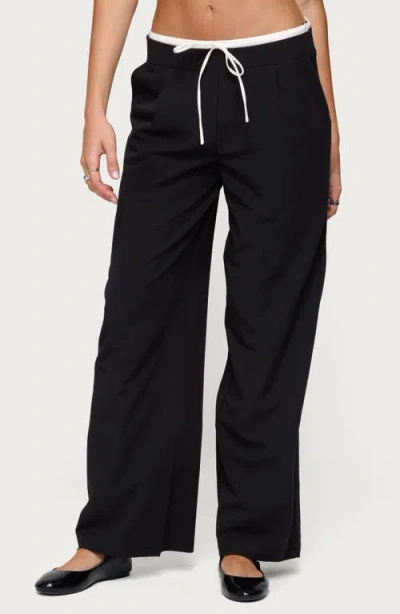 Edikted Peekaboo Pleated Wide Leg Sweatpants In Black