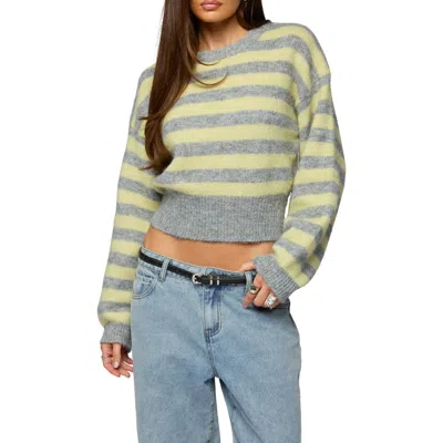 Edikted Penelope Stripe Crop Sweater In Green