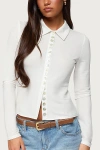 Edikted Pennie Iridescent Button Up Shirt Top In Cream, Women's At Urban Outfitters In White