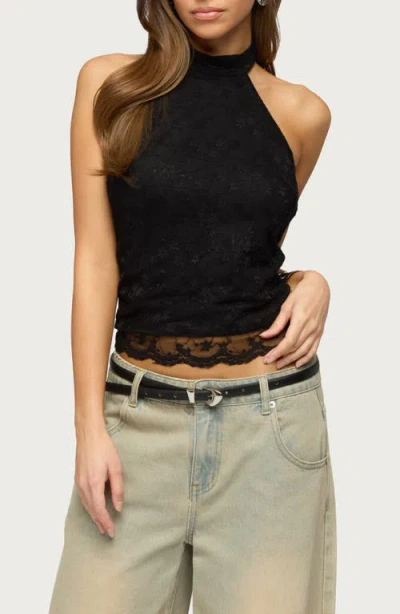 Edikted Perrie Lace High Neck Halter Top In Black