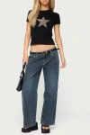 Edikted Petite Ace Relaxed Jeans In Dark/blue, Women's At Urban Outfitters