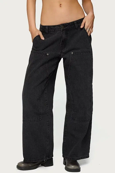 Edikted Ayla Low Rise Wide Leg Carpenter Jeans In Black