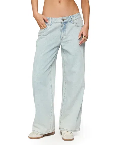 Edikted Petite Bow Pocket Relaxed Light Rinse Wash Jeans In Blue