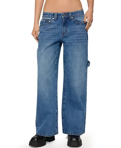 Edikted Petite Carpenter Low Rise Medium Rinse Wash Jeans In Blue