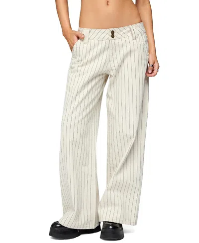 Edikted Petite Cory Striped Low Rise Colored Wash Jeans In White